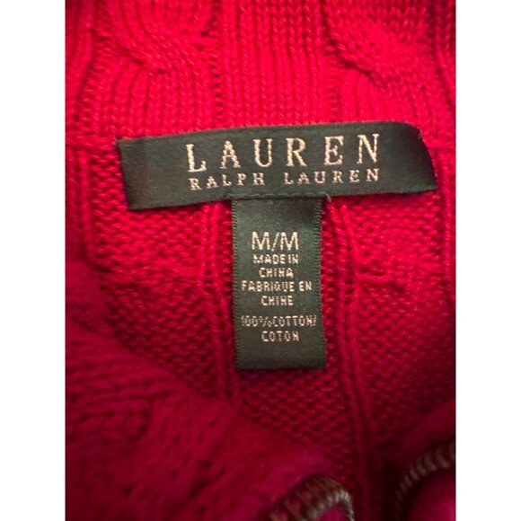 Ralph Lauren Red Cable Knit Cardigan Sweater Buckle Pockets M Equestrian - Picture 3 of 5